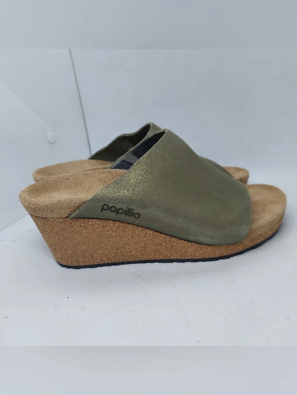 Papillio by Birkenstock Namica Suede Wedge Olive Green Metallic Womens Size 6